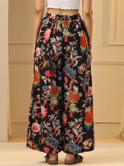 Black & Pink Floral Printed Pure Cotton Lounge Pants - SanskrutiHomes 