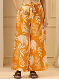 Mustard Yellow & White Floral Printed Flared Cotton Palazzos - SanskrutiHomes 
