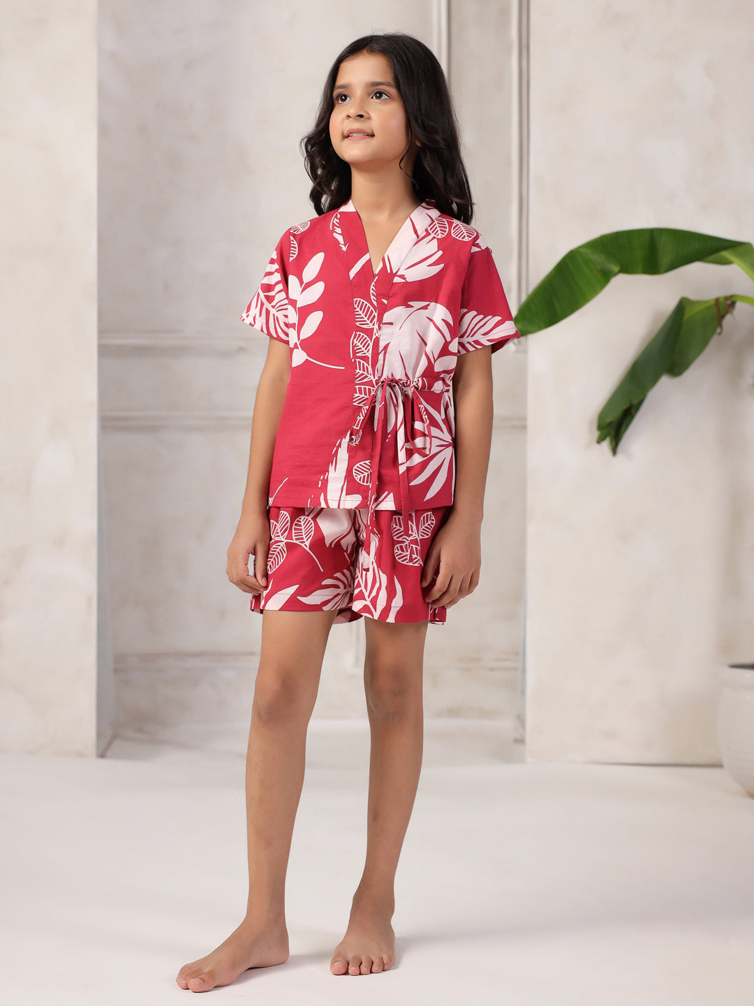 Pink Floral Printed Night Suit for Kids - SanskrutiHomes 