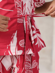 Pink Floral Printed Night Suit for Kids - SanskrutiHomes 