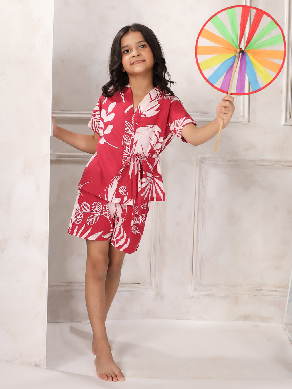 Pink Floral Printed Night Suit for Kids - SanskrutiHomes 
