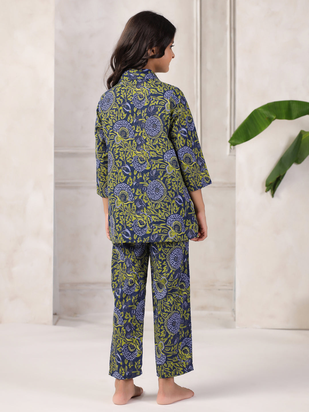 Floral Printed Cotton Night Suit Set for Kids - SanskrutiHomes 