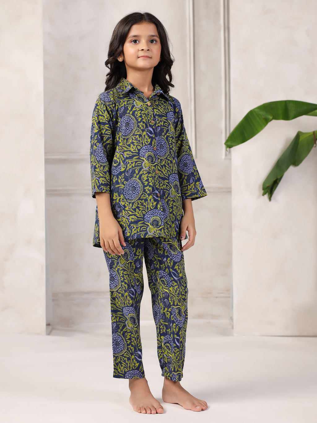 Floral Printed Cotton Night Suit Set for Kids - SanskrutiHomes 
