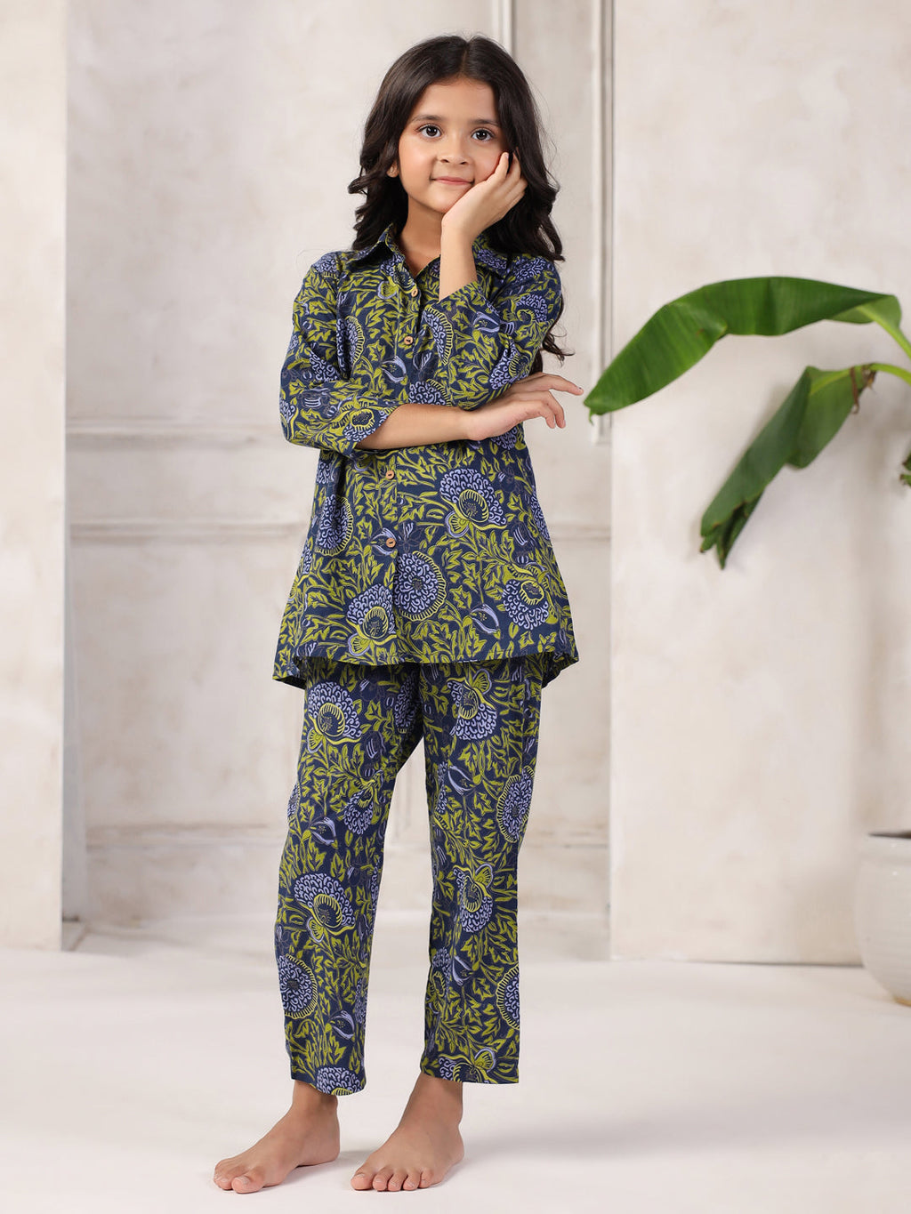 Floral Printed Cotton Night Suit Set for Kids - SanskrutiHomes 