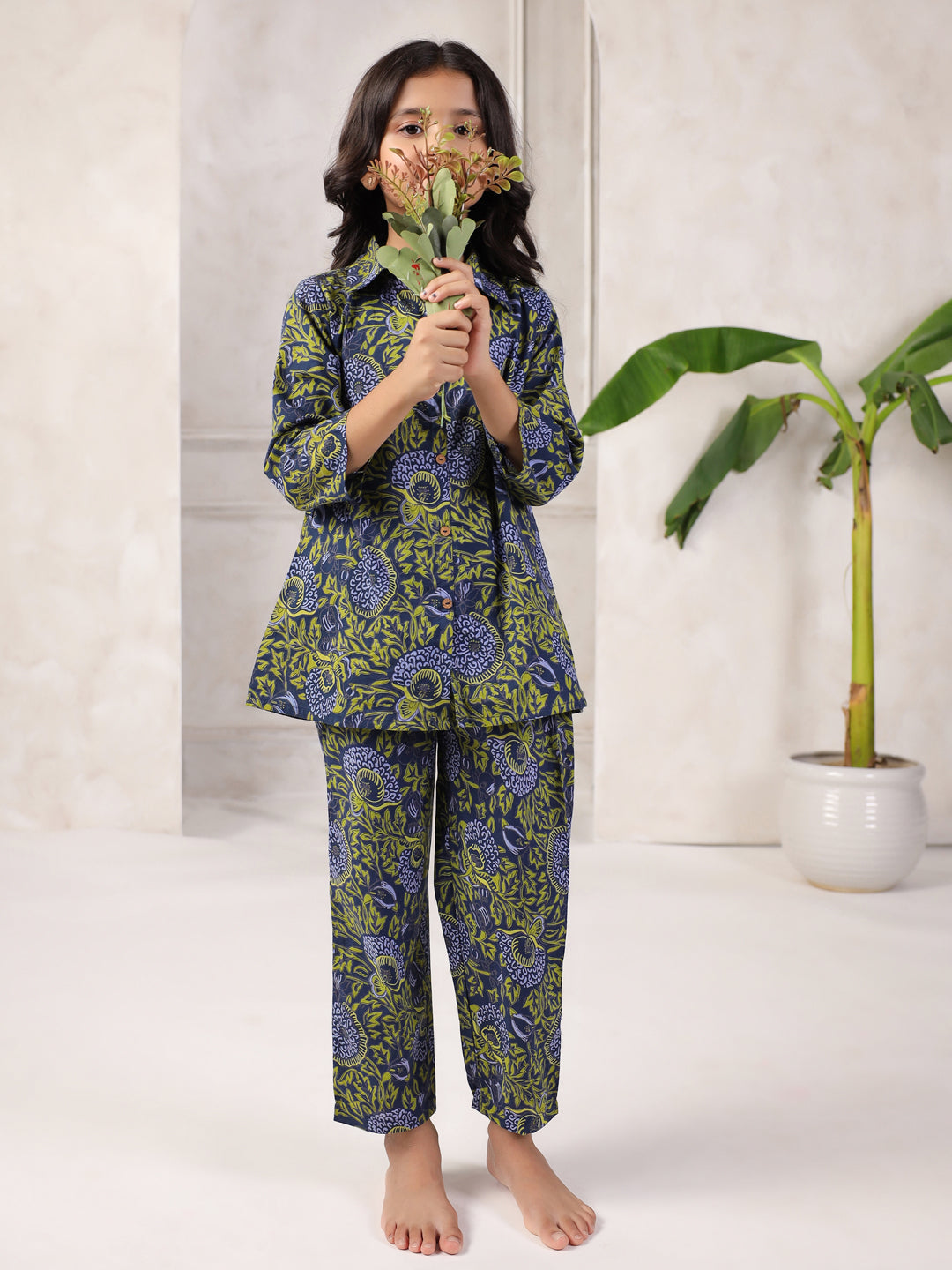 Floral Printed Cotton Night Suit Set for Kids - SanskrutiHomes 