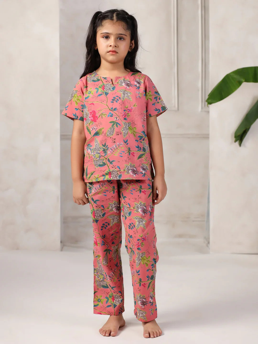 Floral Printed Cotton Night Suit Set for Kids - SanskrutiHomes 