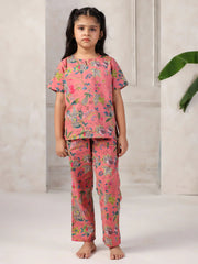 Floral Printed Cotton Night Suit Set for Kids - SanskrutiHomes 