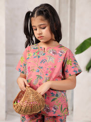 Floral Printed Cotton Night Suit Set for Kids - SanskrutiHomes 