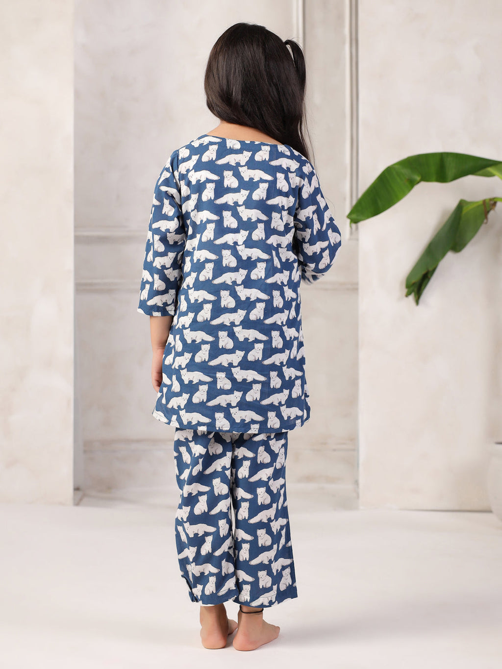 Blue Cotton Round Neck Night Suit for Kids - SanskrutiHomes 