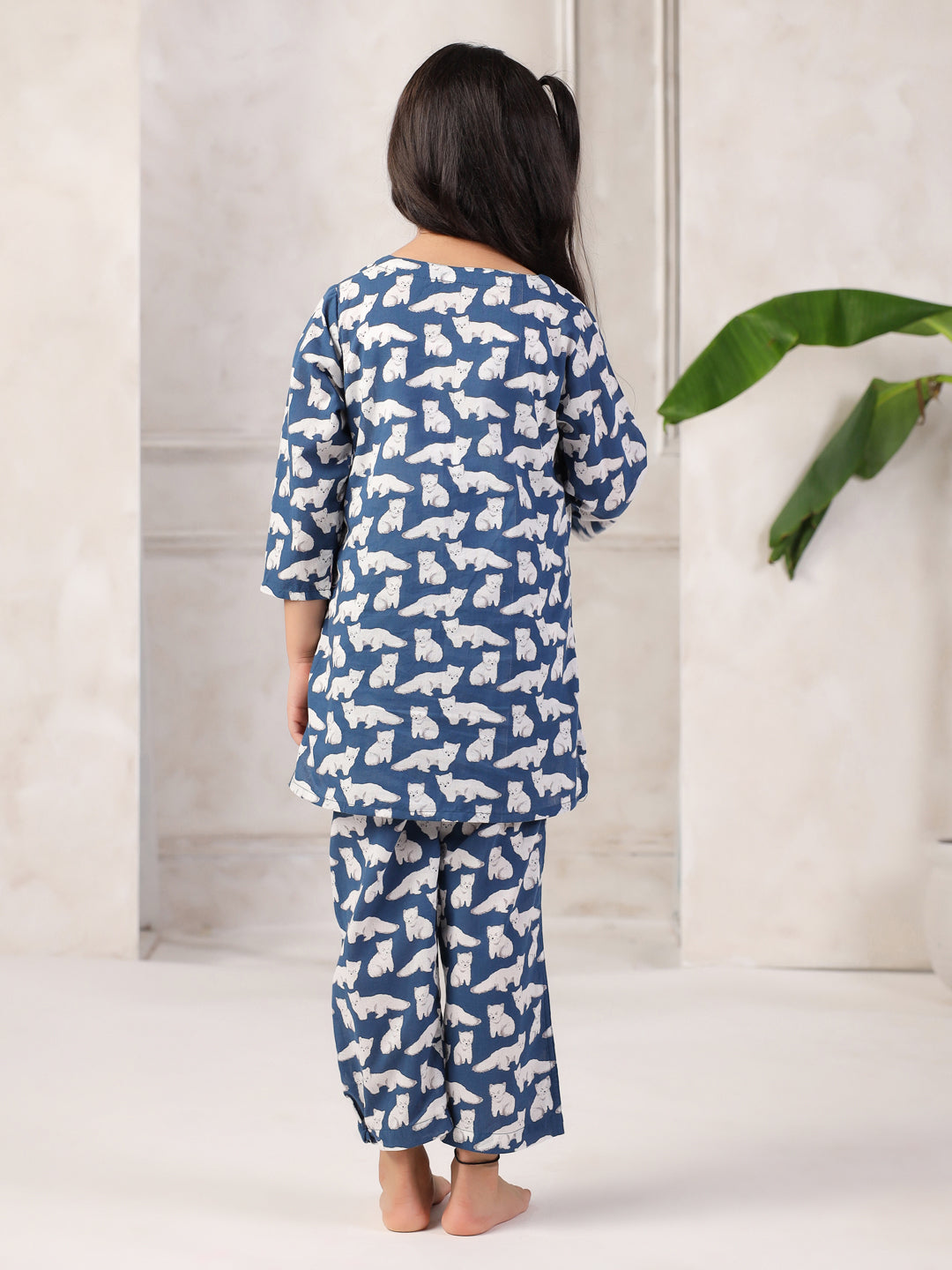 Blue Cotton Round Neck Night Suit for Kids - SanskrutiHomes 