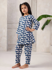 Blue Cotton Round Neck Night Suit for Kids - SanskrutiHomes 