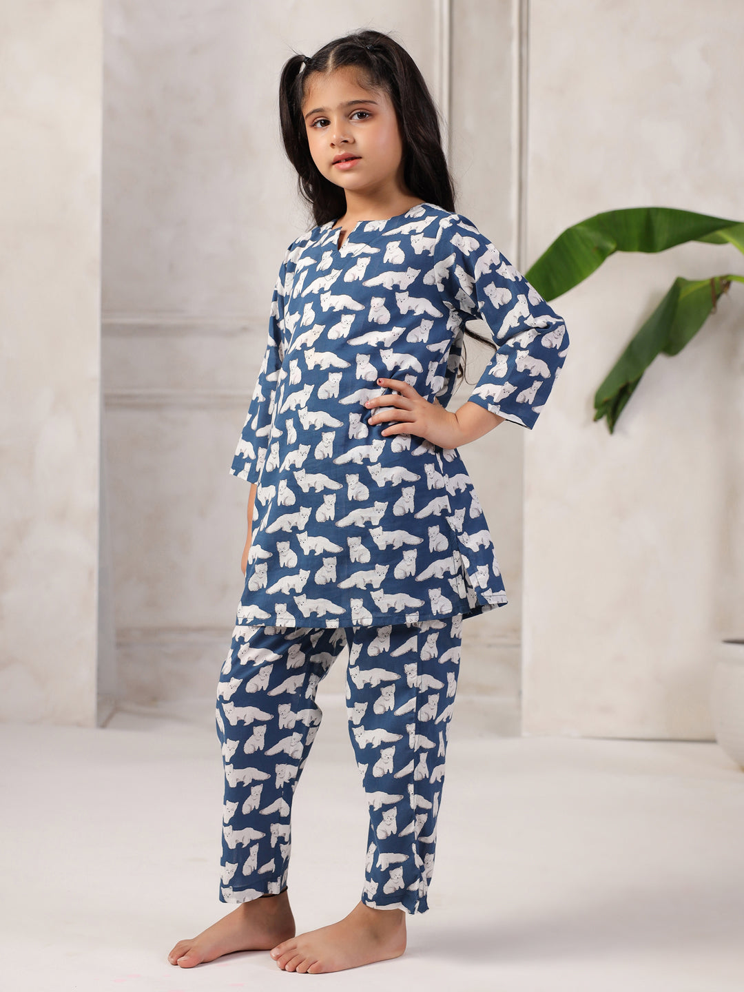 Blue Cotton Round Neck Night Suit for Kids - SanskrutiHomes 