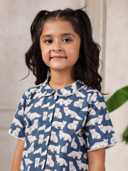 Blue Cotton Printed Night Suit for Kids - SanskrutiHomes 