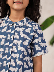 Blue Cotton Printed Night Suit for Kids - SanskrutiHomes 