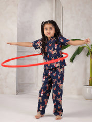 Blue Printed Cotton Night Suit for Kids - SanskrutiHomes 