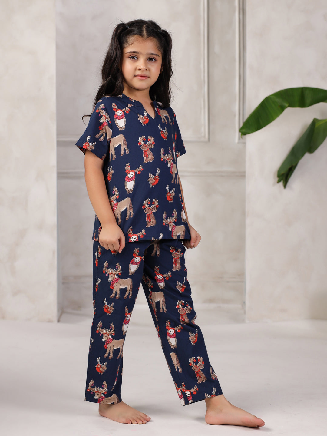 Blue Printed Cotton Night Suit for Kids - SanskrutiHomes 