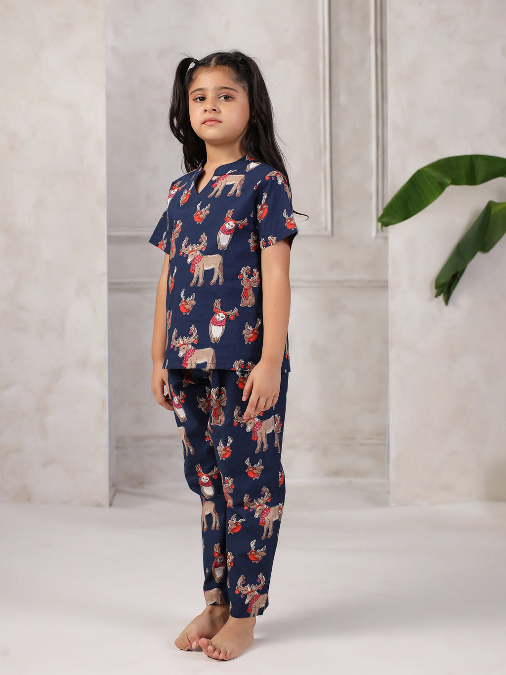 Blue Printed Cotton Night Suit for Kids - SanskrutiHomes 