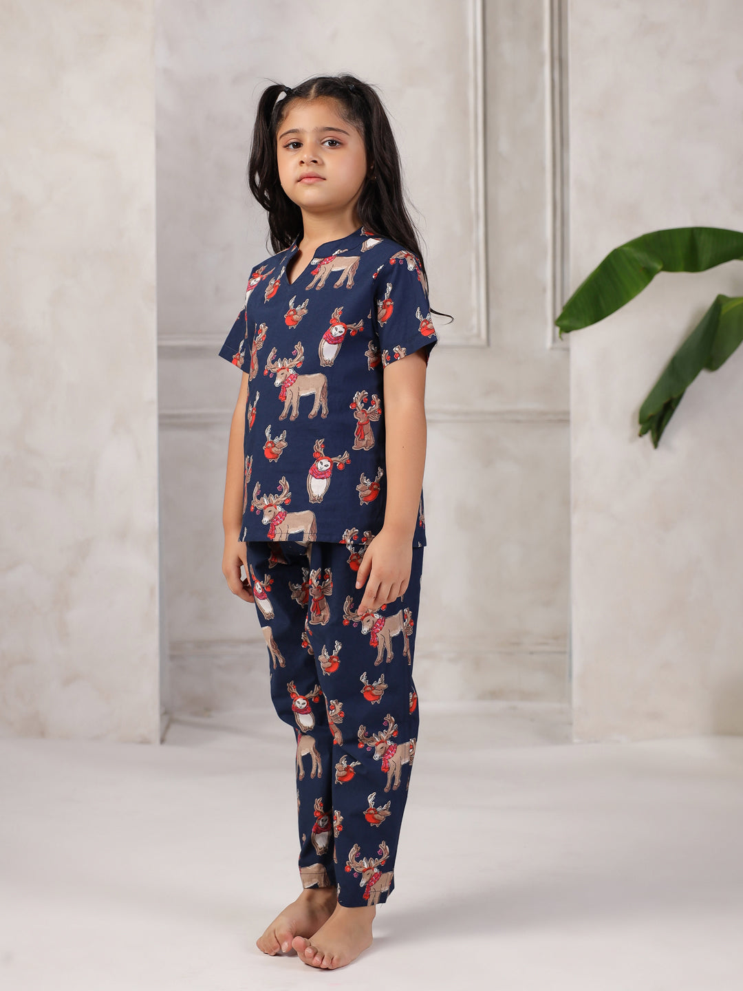 Blue Printed Cotton Night Suit for Kids - SanskrutiHomes 