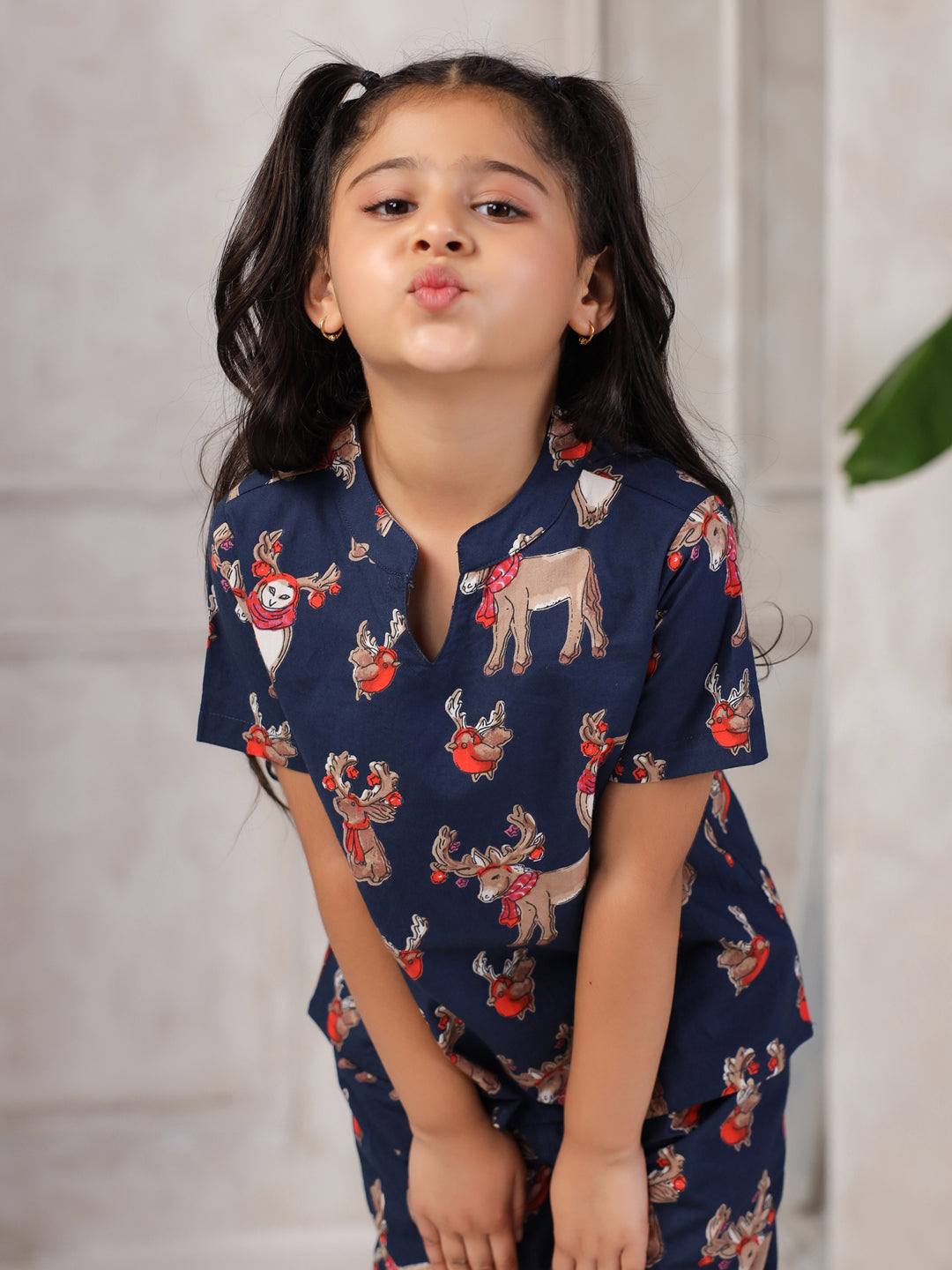 Blue Printed Cotton Night Suit for Kids - SanskrutiHomes 