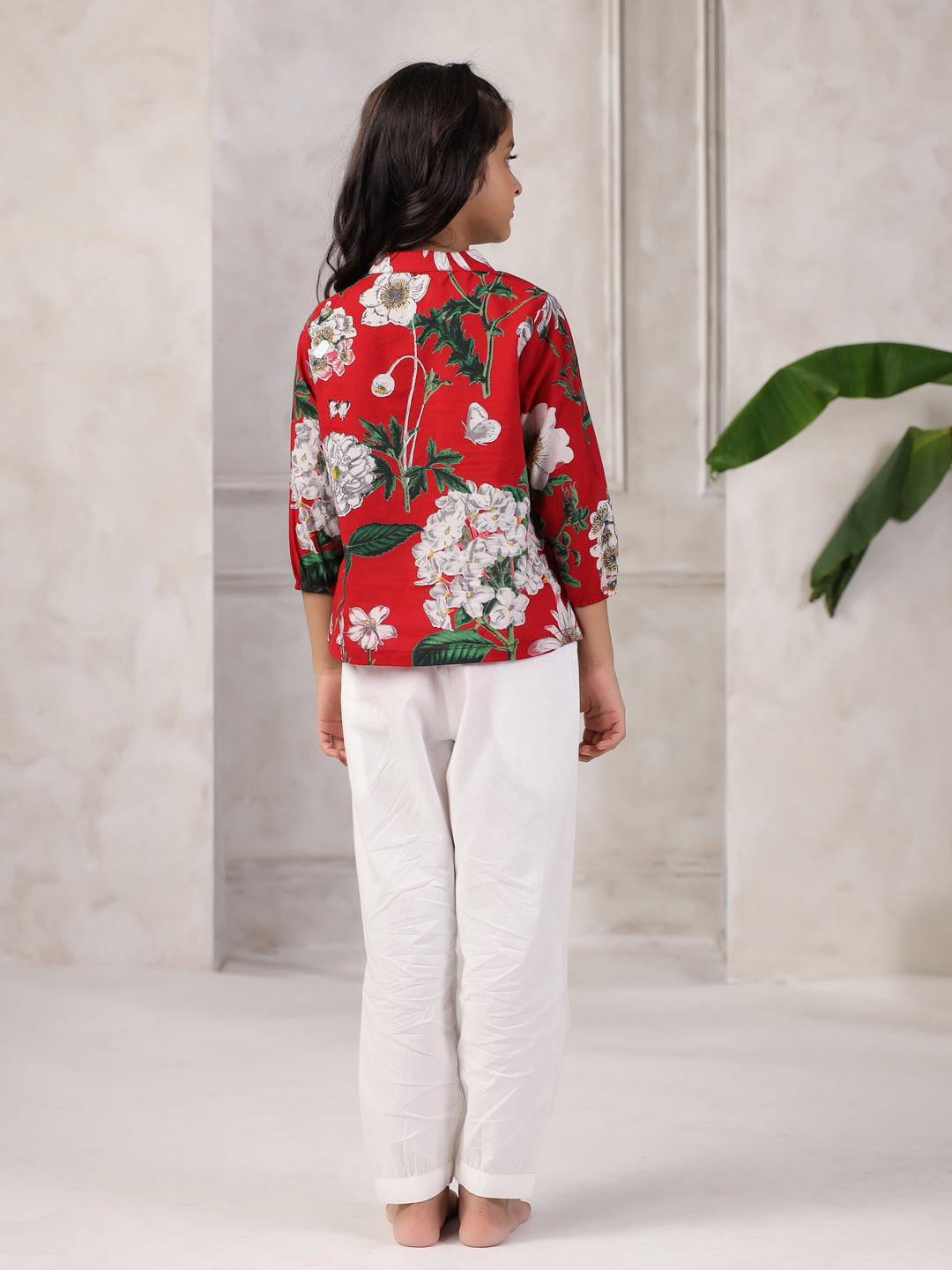 Red Printed Cotton Night Suit Set for Kids - SanskrutiHomes 