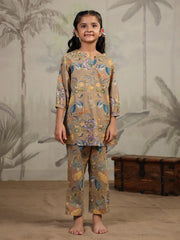 Brown Printed Cotton Night Suit for Kids - SanskrutiHomes 