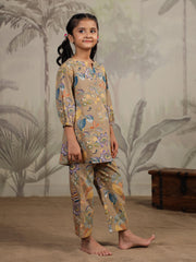 Brown Printed Cotton Night Suit for Kids - SanskrutiHomes 