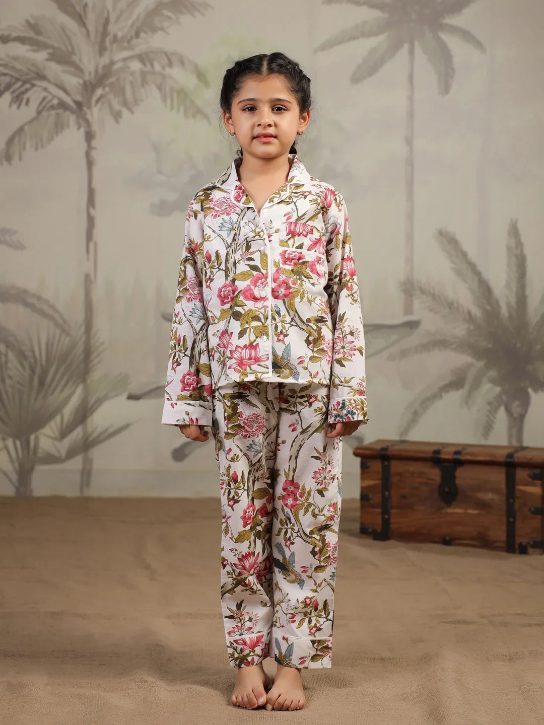 Multicolor Flower Printed Cotton Night Suit Set - SanskrutiHomes 