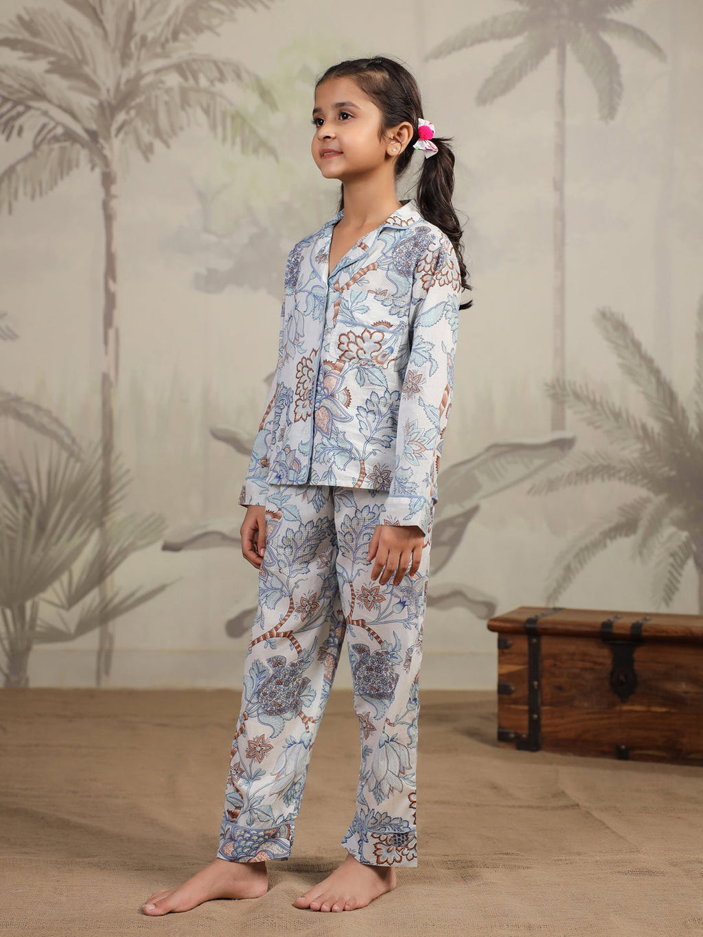 Cotton Floral Printed Night Suit Set for Kids - SanskrutiHomes 