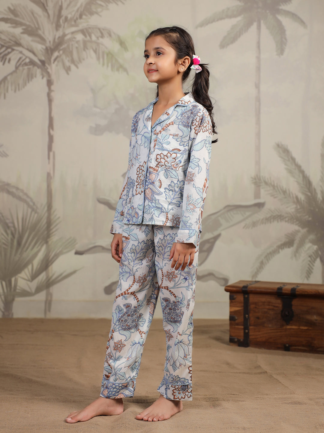 Cotton Floral Printed Night Suit Set for Kids - SanskrutiHomes 