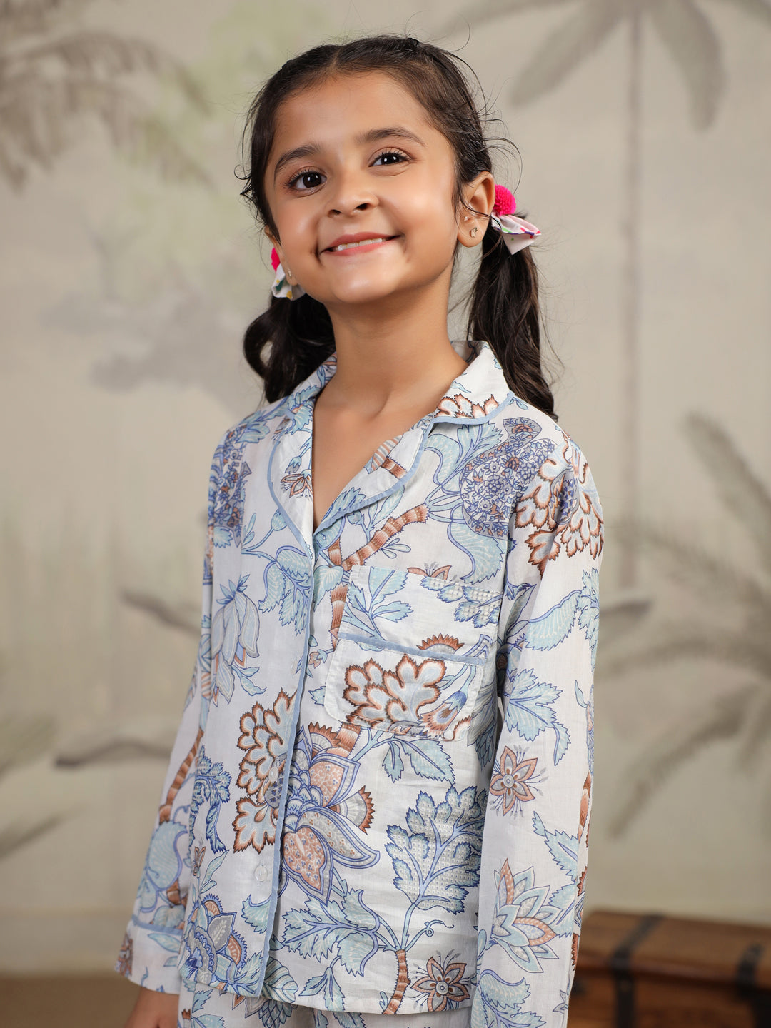 Cotton Floral Printed Night Suit Set for Kids - SanskrutiHomes 