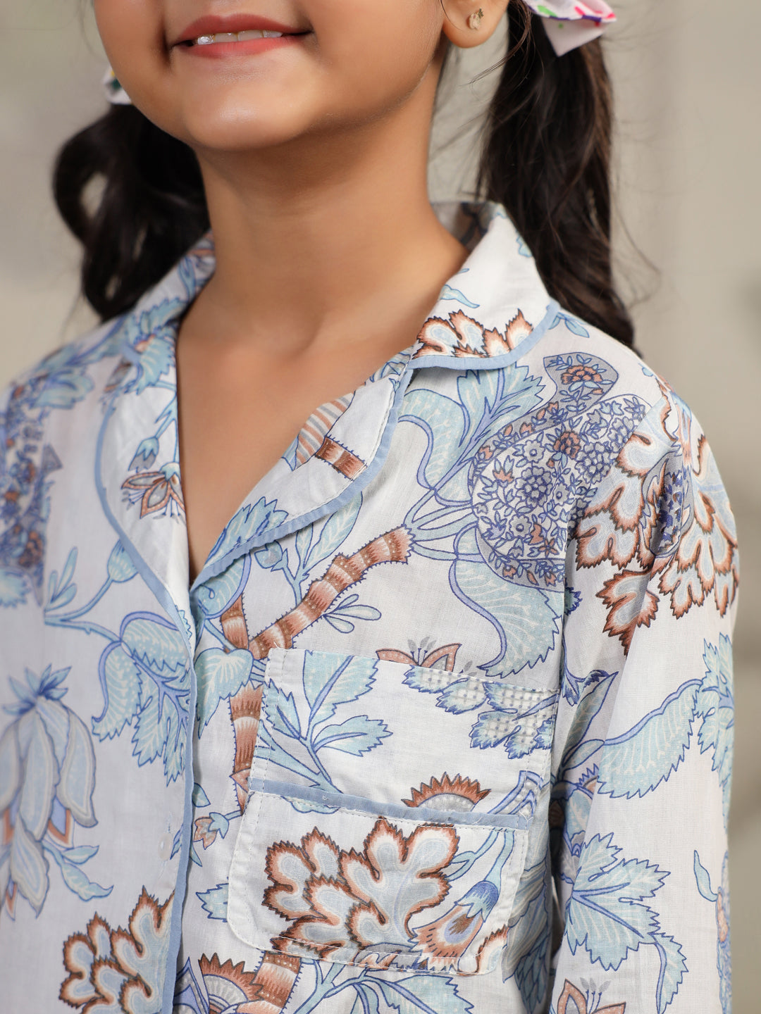 Cotton Floral Printed Night Suit Set for Kids - SanskrutiHomes 