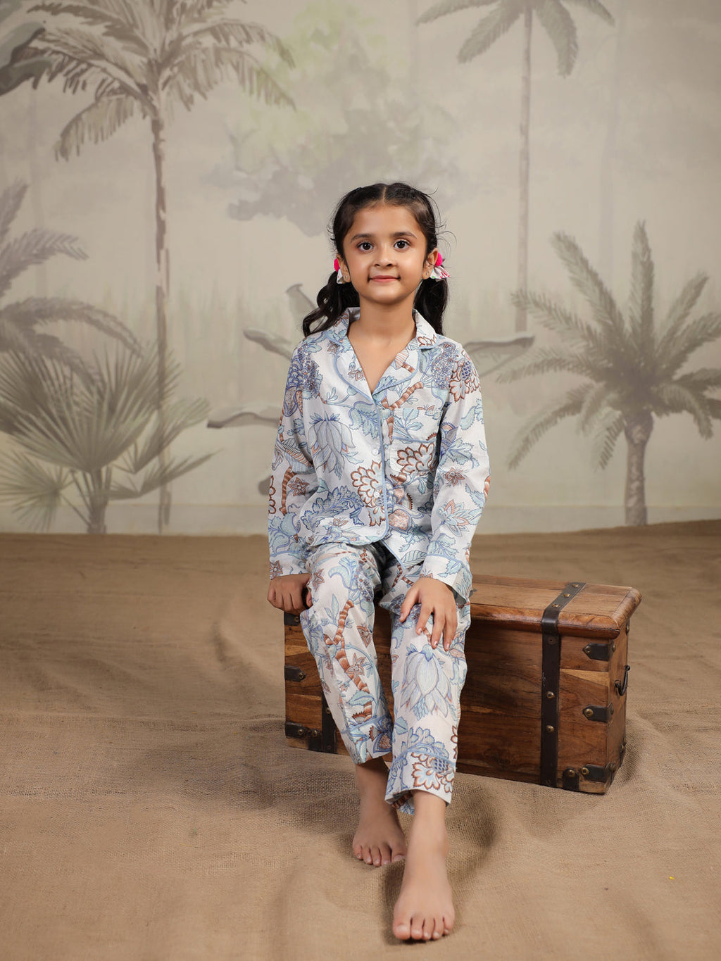 Cotton Floral Printed Night Suit Set for Kids - SanskrutiHomes 