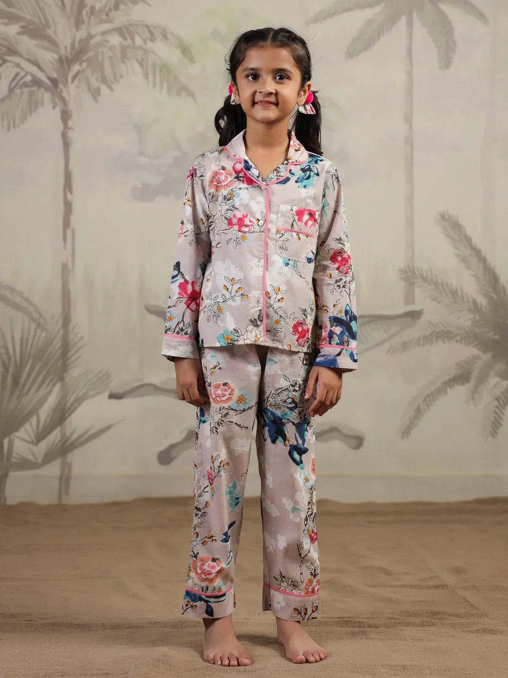 Multi Flower Printed Night Suit Set for Kids - SanskrutiHomes 