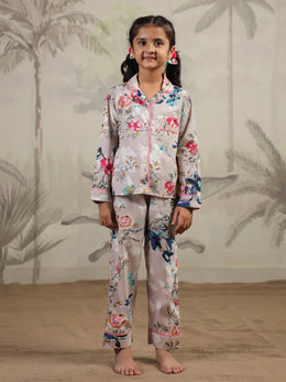 Multi Flower Printed Night Suit Set for Kids - SanskrutiHomes 