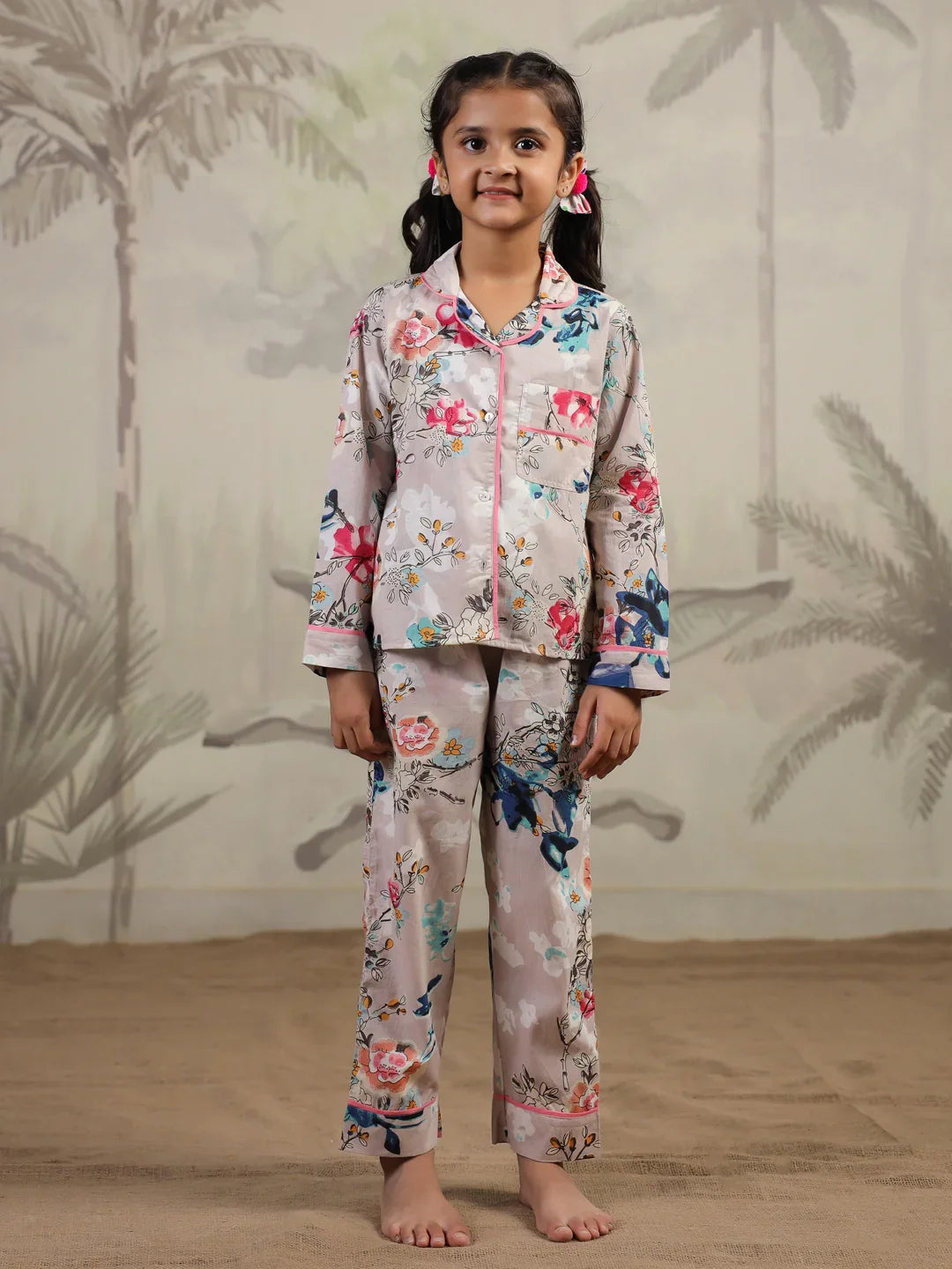 Multi Flower Printed Night Suit Set for Kids - SanskrutiHomes 