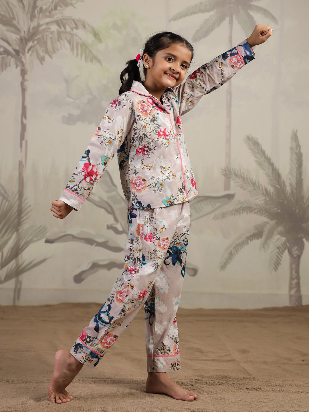 Multi Flower Printed Night Suit Set for Kids - SanskrutiHomes 