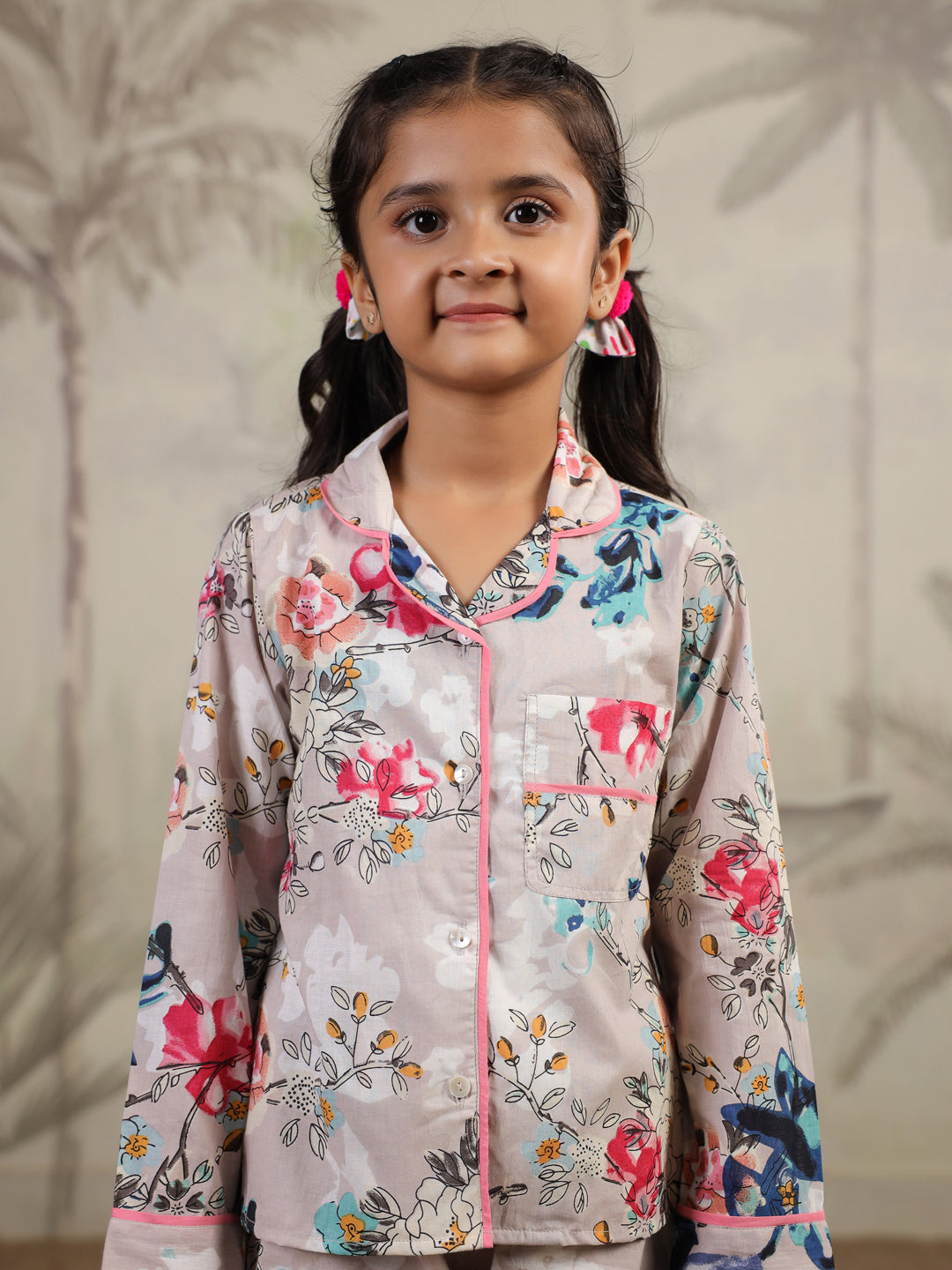Multi Flower Printed Night Suit Set for Kids - SanskrutiHomes 