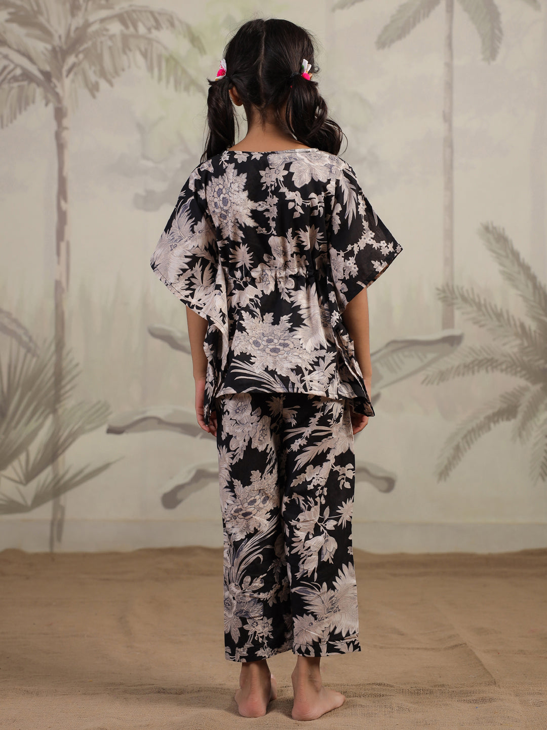 Floral Printed Cotton Kaftan Night Suit for Kids - SanskrutiHomes 