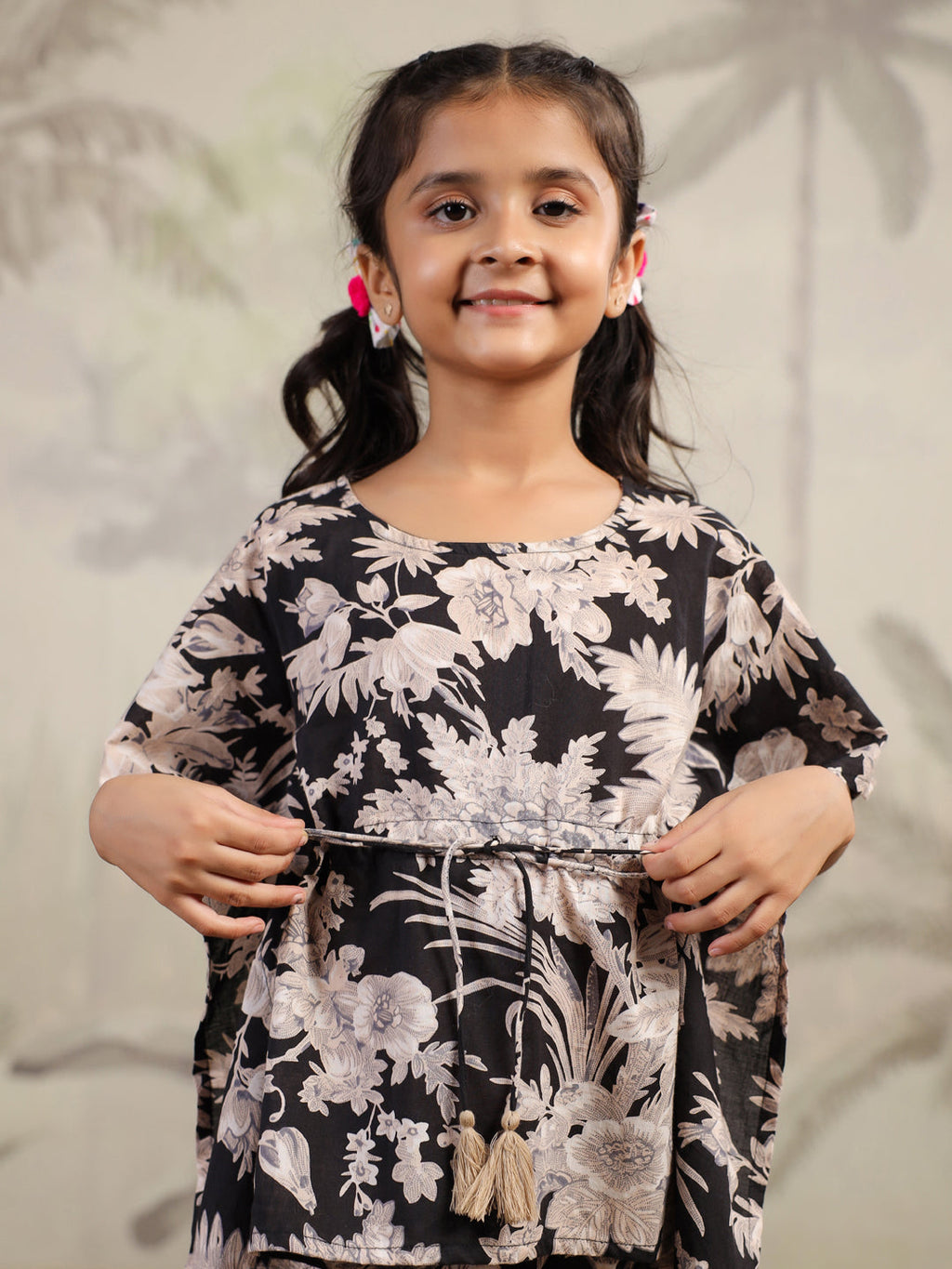 Floral Printed Cotton Kaftan Night Suit for Kids - SanskrutiHomes 