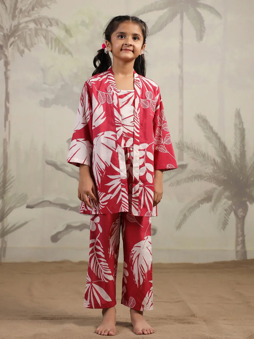 Set of 3 Floral Cotton Night Suit for Kids - SanskrutiHomes 