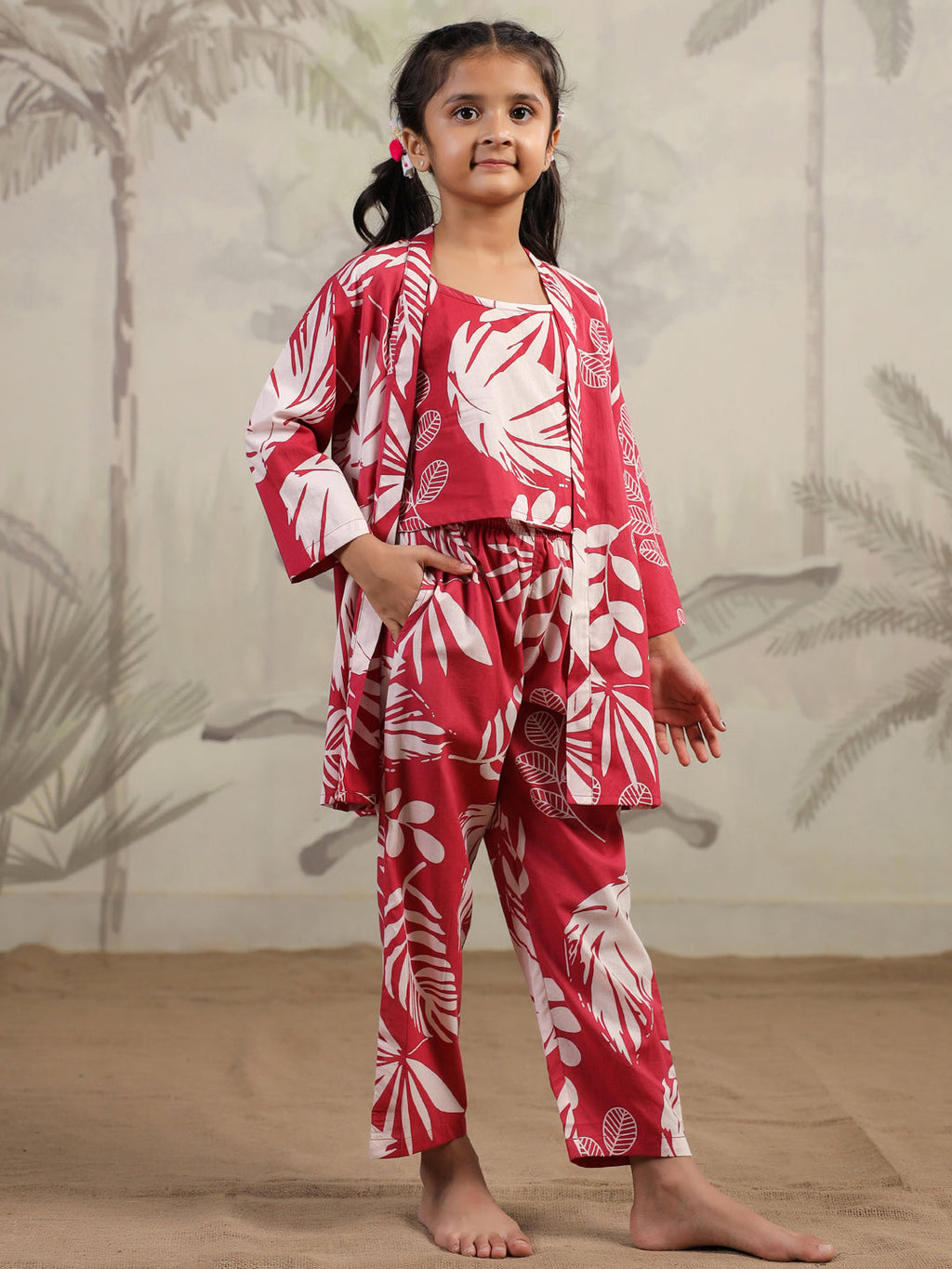 Set of 3 Floral Cotton Night Suit for Kids - SanskrutiHomes 