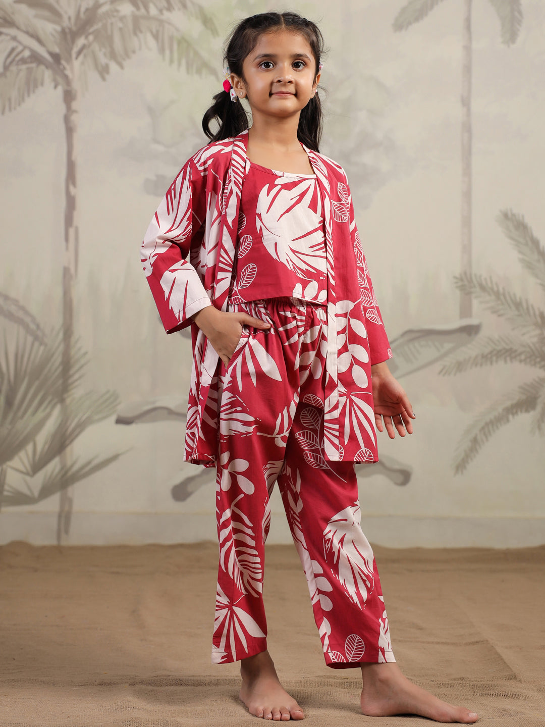 Set of 3 Floral Cotton Night Suit for Kids - SanskrutiHomes 