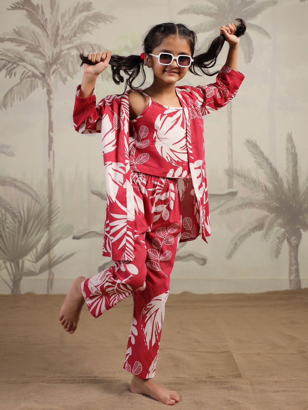 Set of 3 Floral Cotton Night Suit for Kids - SanskrutiHomes 