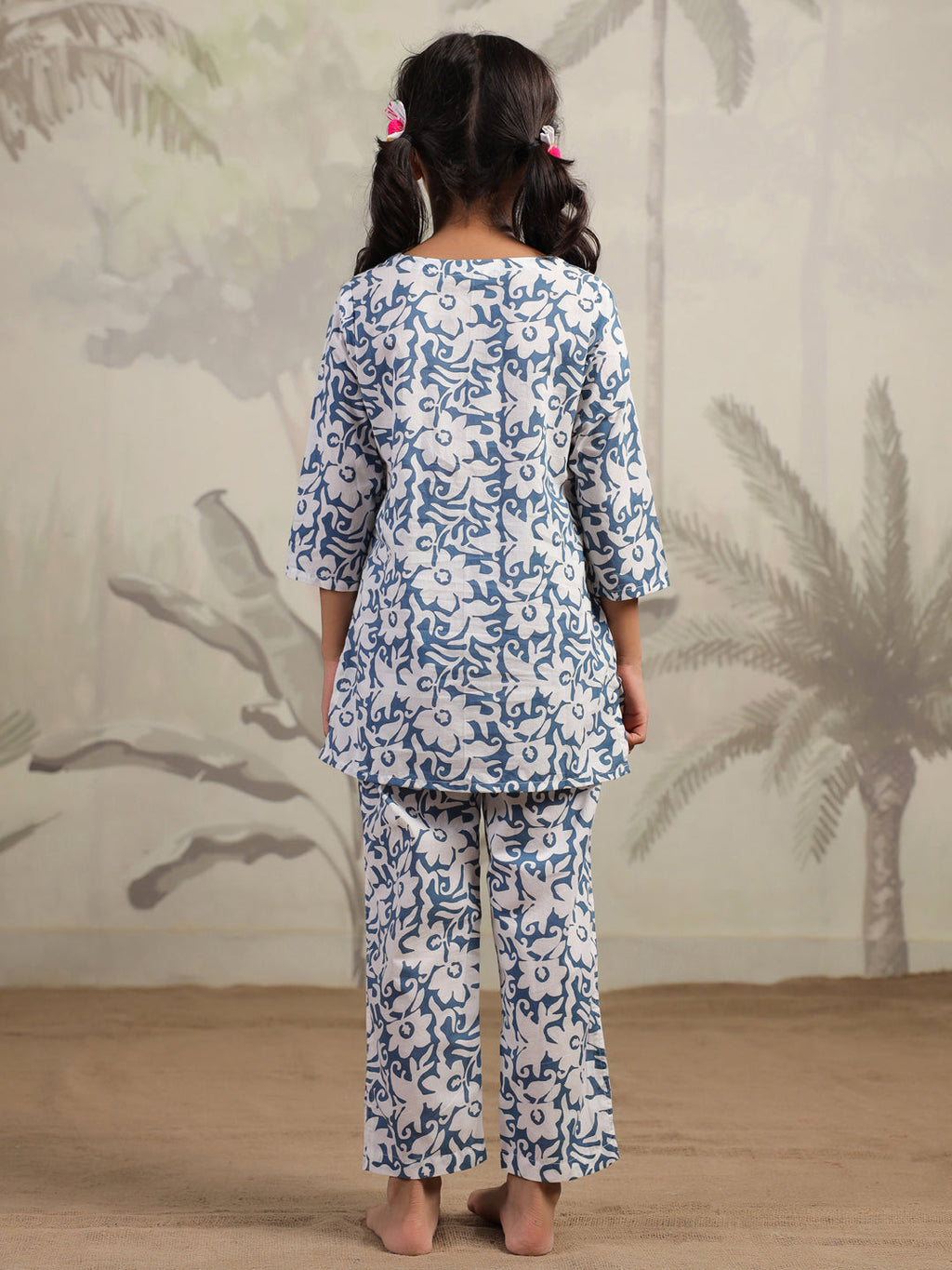 Blue Flower Printed Night Suit for Kids - SanskrutiHomes 