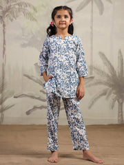 Blue Flower Printed Night Suit for Kids - SanskrutiHomes 