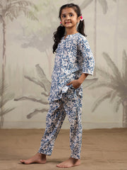 Blue Flower Printed Night Suit for Kids - SanskrutiHomes 