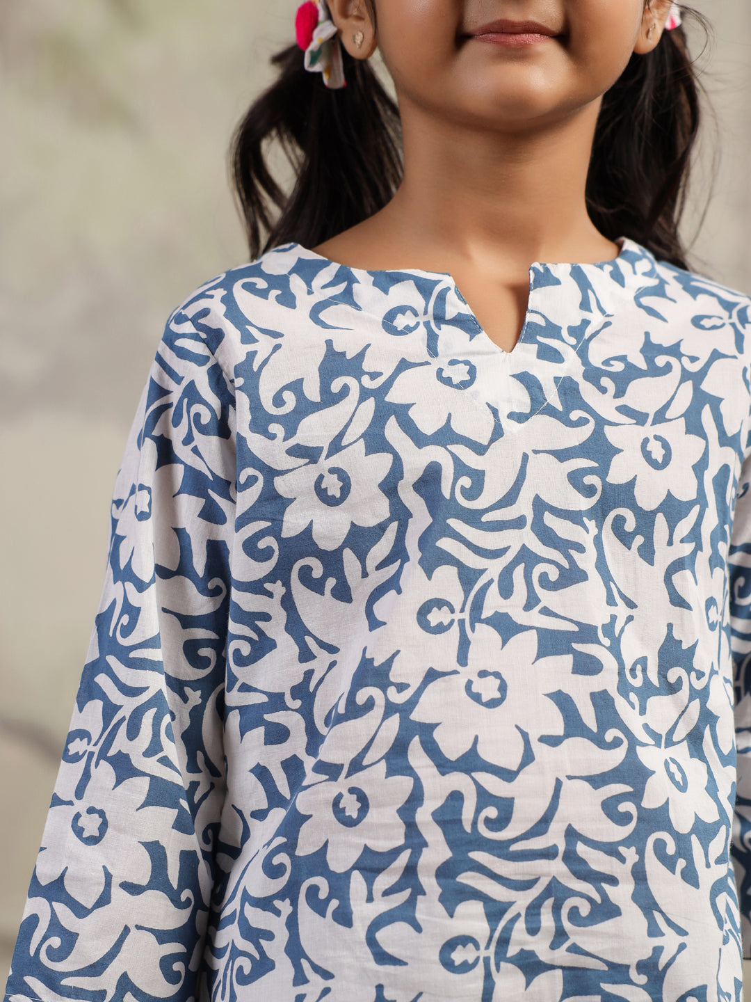 Blue Flower Printed Night Suit for Kids - SanskrutiHomes 