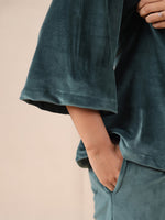Olive Solid Velvet Night Suit Set - SanskrutiHomes 