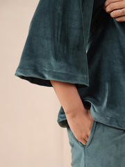 Olive Solid Velvet Night Suit Set - SanskrutiHomes 
