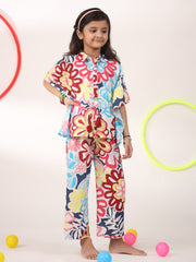 Multicolour Printed Pure Cotton Pyjama Night Suit For Kids
